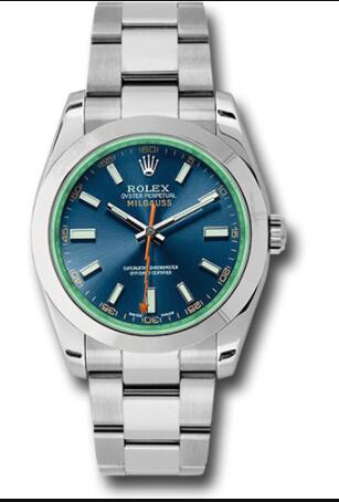 Replica Rolex Steel Milgauss Watch 116400GV Blue Dial With Green Crystal